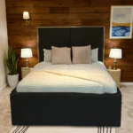 Luxe Noir Panel Bed with Gold Trim – Modern Designer Bed Frame